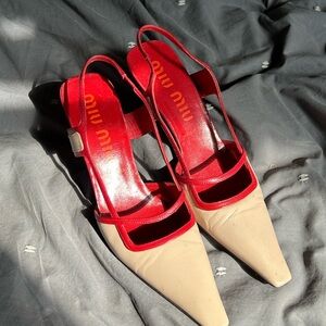 Miu Miu 6.5 Nude Colorblock Slingback Leather Kitten Heels